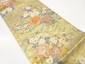 未使用品　流水に牡丹・菊・桜模様織出し袋帯